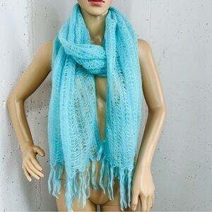 Baby Mo Light Aqua Blue Kid Mohair Scarf 19 x 63”